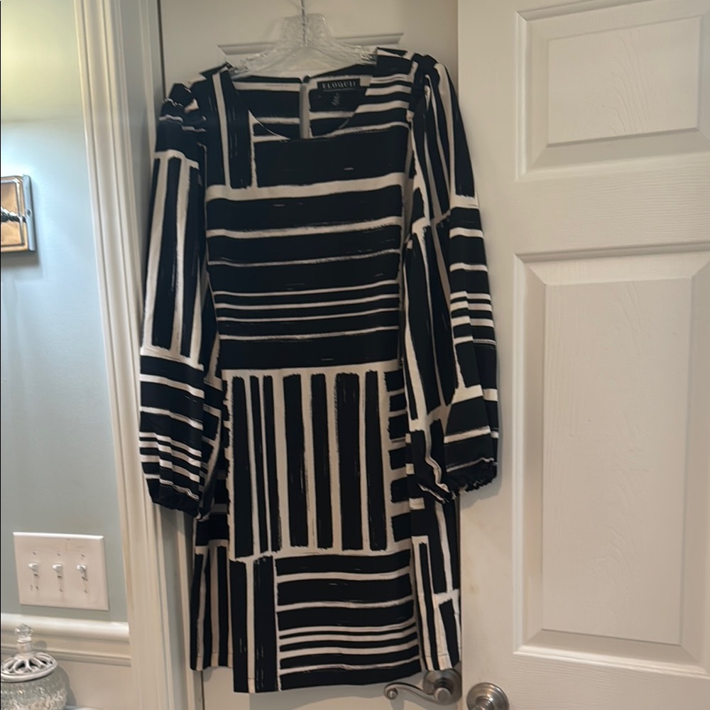 ELOQUII Black and White Geometric Dress